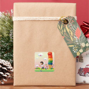 Adesivo Quadrado Cone de Sorvete Fantasia com o Feliz Garoto Corren