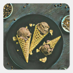 Adesivo Quadrado Cones de sorvete de chocolate