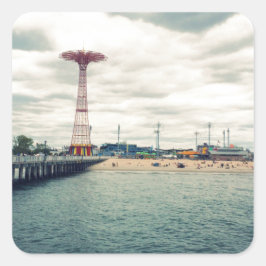 Adesivo Quadrado Coney Island Beach Panorama