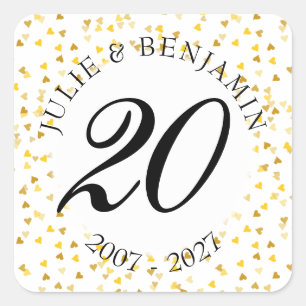 Adesivo Quadrado Confete de Corações Dourados de Qualquer Aniversár