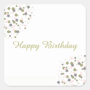 Adesivo Quadrado Confete Dourado Blush Pontos Feliz Aniversário