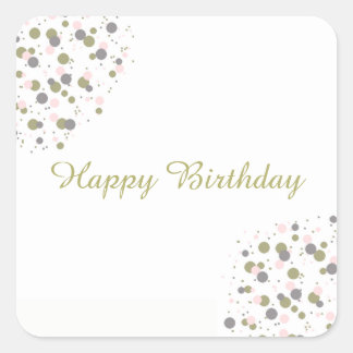 Adesivo Quadrado Confete Dourado Blush Pontos Feliz Aniversário