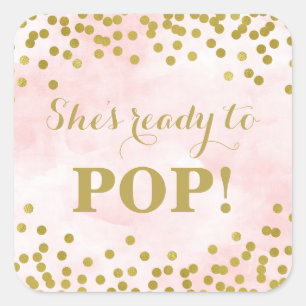 Adesivo Quadrado Confetti Dourado de Aquarela rosa Ela está pronta 