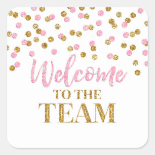 Adesivo Quadrado Confetti Dourado Rosa Bem-vindo à Equipe
