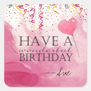 Adesivo Quadrado Confetti Preenchido Birthday Deseja Vinhetas