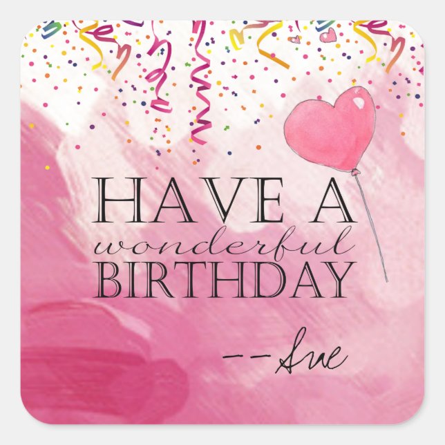 Adesivo Quadrado Confetti Preenchido Birthday Deseja Vinhetas (Frente)