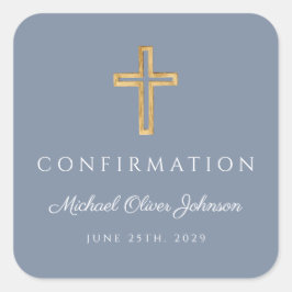 Adesivo Quadrado Confirmação de Menino Cruzado Religioso Azul Moder