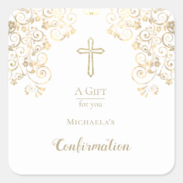 Adesivo Quadrado Confirmação Personalizada: Laboratório Dourado de