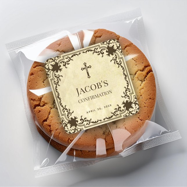 Adesivo Quadrado Confirmation Elegant Vintage Antique Parchment (Criador carregado)