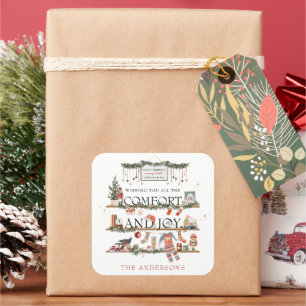 Adesivo Quadrado Conforto e alegria   Feliz Pequeno Natal