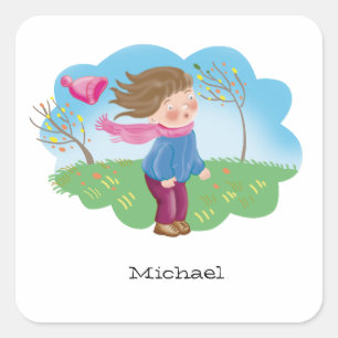 Adesivo Quadrado congelando de desenho animado fora no outono, esta