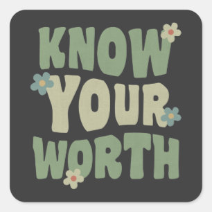 Adesivo Quadrado conheça seu valor citação vintage groovy