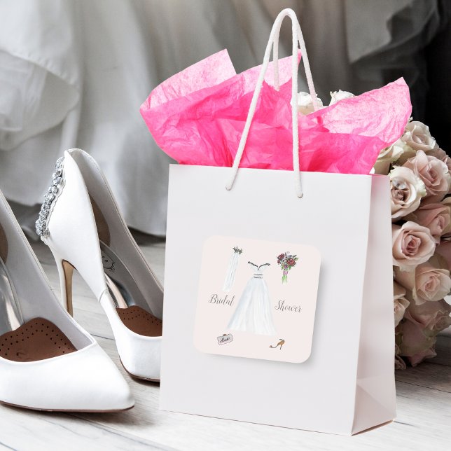 Adesivo Quadrado Conjunto de Casamento de Chás de panela de Aquarel (Criador carregado)