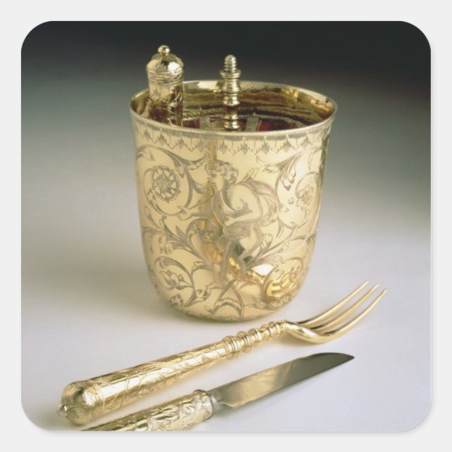 Adesivo Quadrado Conjunto de facas, garfo, colher e copo, (Frente)