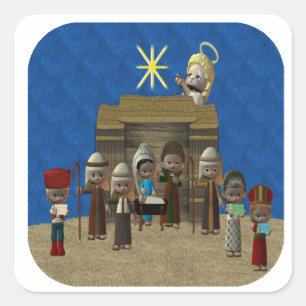 Adesivo Quadrado Conjunto de Vinhetas de Natividade