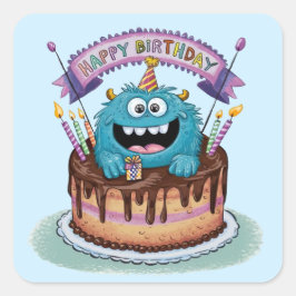 Adesivo Quadrado Conjunto de Vinhetas do Monstro de Aniversário
