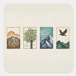Adesivo Quadrado Conjunto Mínimo da Natureza – Arte de Montanha e Á