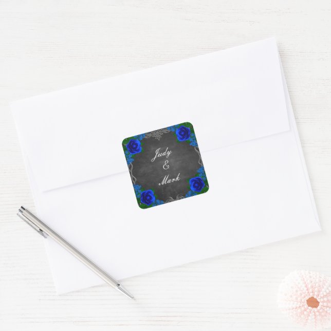 Adesivo Quadrado Conselho de giz azul-Rosa Casamento outono (Envelope)