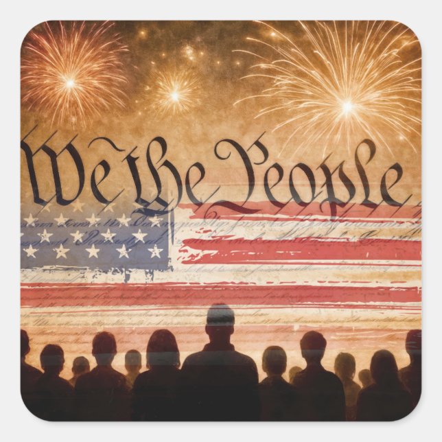 Adesivo Quadrado Constituição dos Estados Unidos com fogos de artif (Frente)