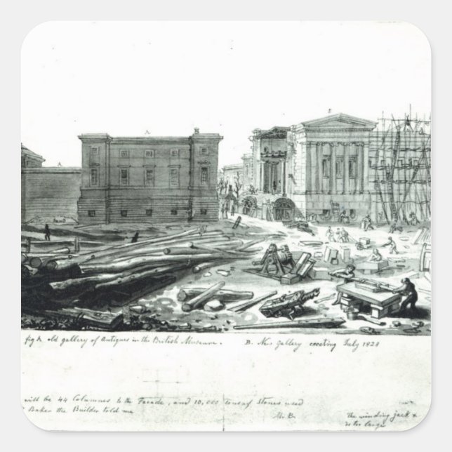 Adesivo Quadrado Construção da Nova Galeria do Museu Britânico (Frente)