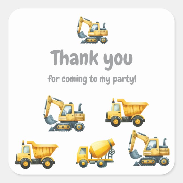 Adesivo Quadrado Construção, obrigado de caminhão amarelo. (Frente)