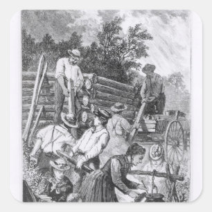 Adesivo Quadrado Construindo a cabana rústica de madeira