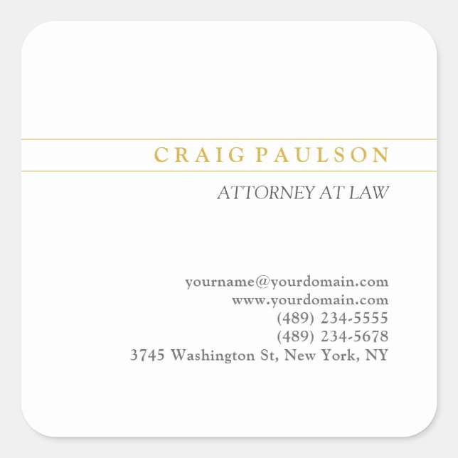 Adesivo Quadrado Consultor Advogado Profissional Dourado e Branco (Frente)