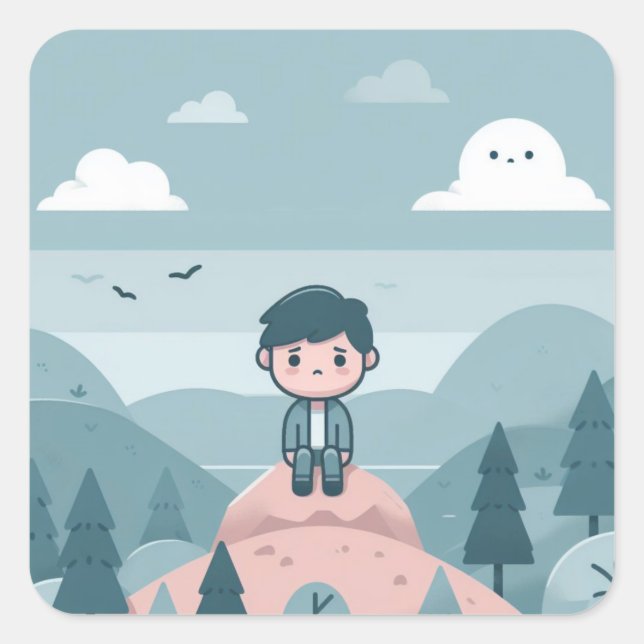 Adesivo Quadrado Contemplação em um Morro (Frente)