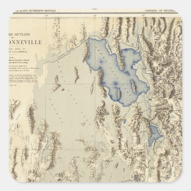 Adesivo Quadrado Contorno Restaurado do Lago Bonneville (Frente)