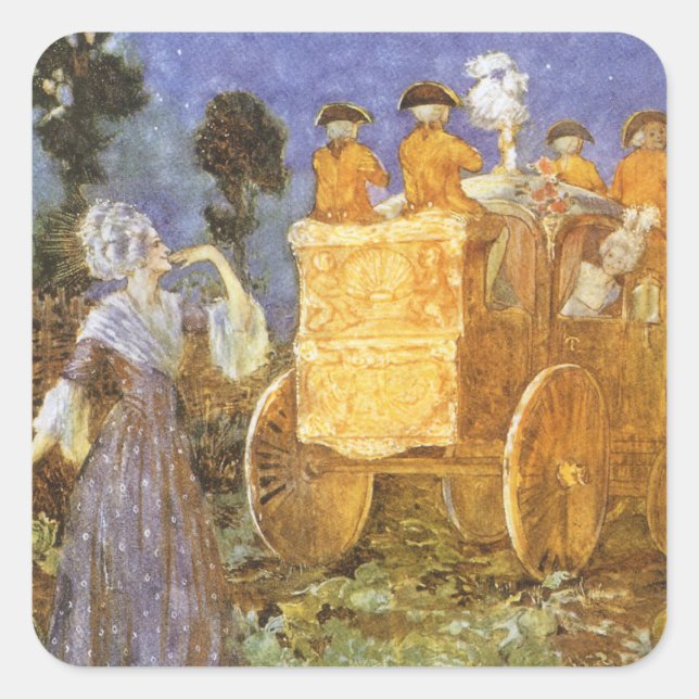 Adesivo Quadrado Contos de Fadas Antigos Cinderela e Fada Madrinha (Frente)