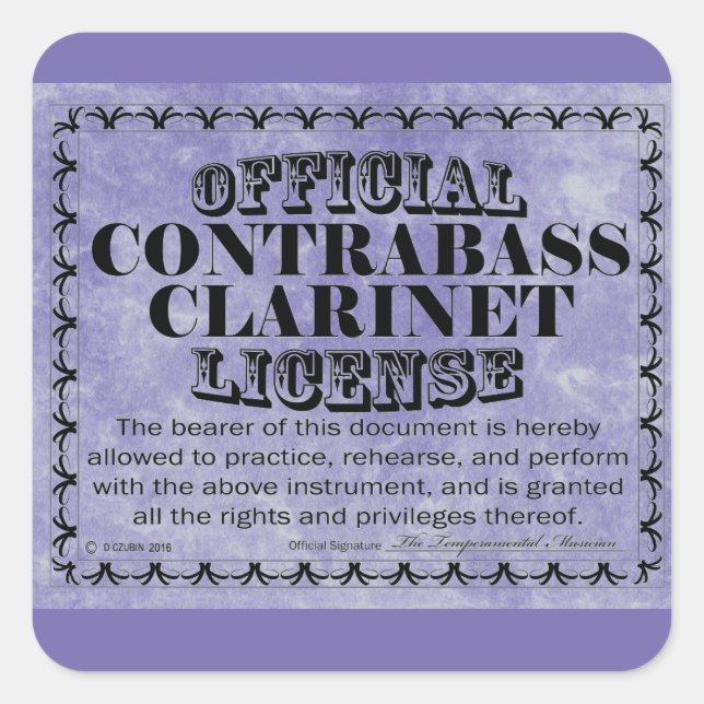 Adesivo Quadrado Contrabass Clarinet License Square Sticker (Frente)