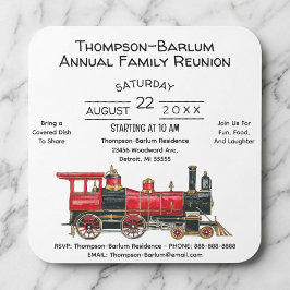Adesivo Quadrado Convite à Reunião da Família de Comboios Vermelhos