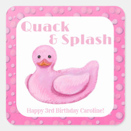 Adesivo Quadrado Convite de Aniversário de 3 anos do Pato Quack e S