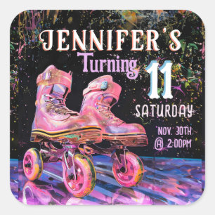 Adesivo Quadrado Convite de aniversário skate