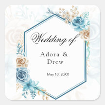 Convite de Casamento Floral Azul Bege
