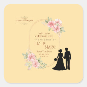 Adesivo Quadrado Convite De Casamento Floral Elegante