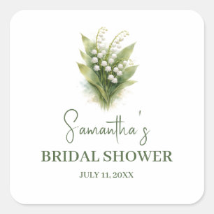 Adesivo Quadrado Convite de Chuva de Noiva Floral Branco Lírio do V