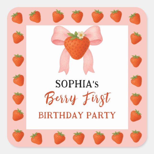 Adesivo Quadrado Convite de festas Berry Sweet (Frente)