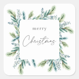 Adesivo Quadrado Convite de festas de Natal Boho Spruce e Fir