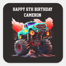 Adesivo Quadrado Convite de festas Monster Truck Aniversário de cri