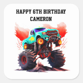 Adesivo Quadrado Convite de festas Monster Truck Aniversário de cri