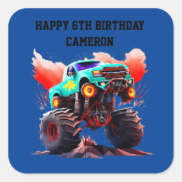 Adesivo Quadrado Convite de festas Monster Truck Aniversário de cri