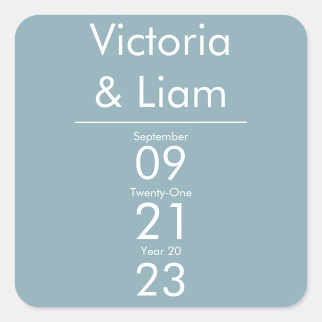 Adesivo Quadrado Convite para Casamento Azul Moderno Simples (Frente)