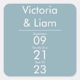 Adesivo Quadrado Convite para Casamento Azul Moderno Simples