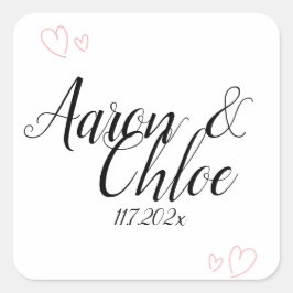 Adesivo Quadrado Convite Para Casamento De Caligrafia Minimalista D