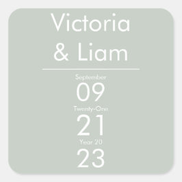 Adesivo Quadrado Convite para Casamento Verde de Sábio Moderno Simp