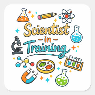 Adesivo Quadrado Convite para Jovem Cientista em Treinamento
