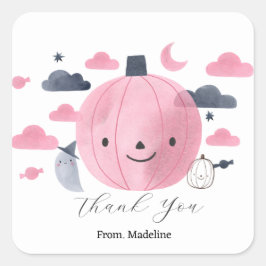 Adesivo Quadrado convites de aniversário de abóbora rosa-fofinho