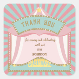 Adesivo Quadrado Convites de aniversário Retro Carnaval Rosa Rosa