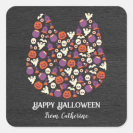 Adesivo Quadrado convites para festas de gatos-do-cão-preto